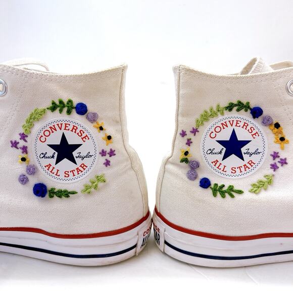 Converse Chuck Taylor Flower Embroidered Womens 12 Mens 10 All Star High Classic - Picture 9 of 10